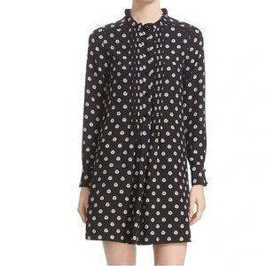 Kate Spade Silk Ditsy Floral Print Ruffle Neck Long Sleeve Dress Womens XS